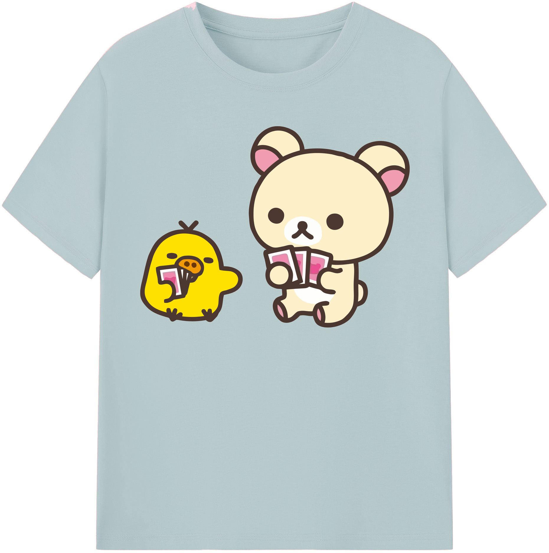 （画像用） リラックマ リラックマ キイロイトリ Rilakkuma Korilakkuma Kiiroitori 綿100％半袖Tシャツ（フロントプリント）
